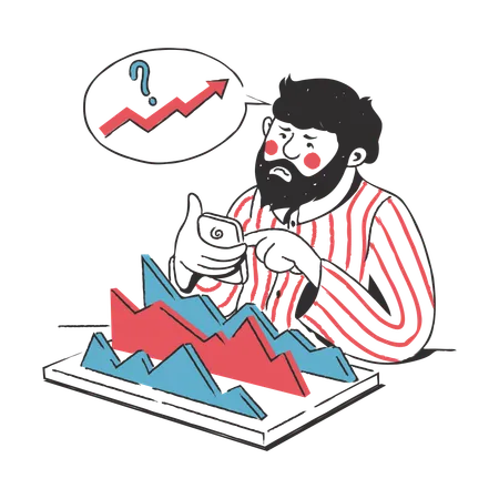 Geschäftsmann analysiert Daten und Indikatoren  Illustration