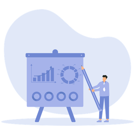 Geschäftsmann analysiert Diagramm an Bord  Illustration