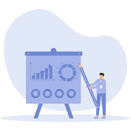 Geschäftsmann analysiert Diagramm an Bord  Illustration