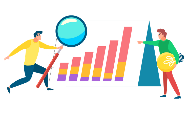 Geschäftsmann analysiert Diagramme  Illustration