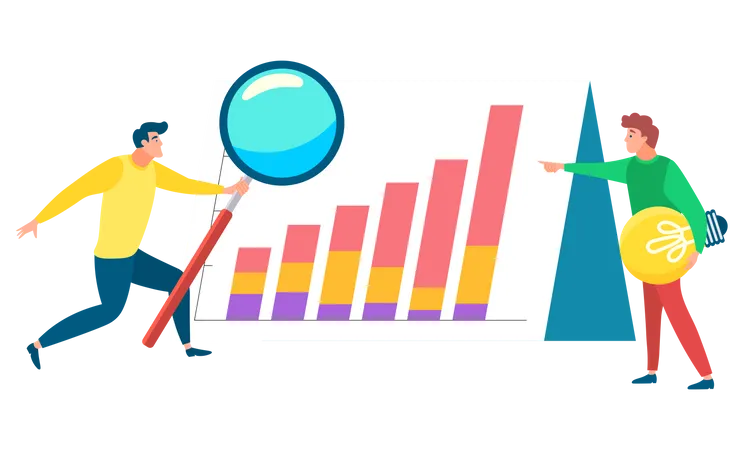 Geschäftsmann analysiert Diagramme  Illustration