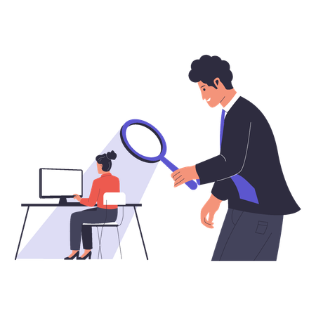 Geschäftsmann analysiert die Leistung eines Mitarbeiters  Illustration