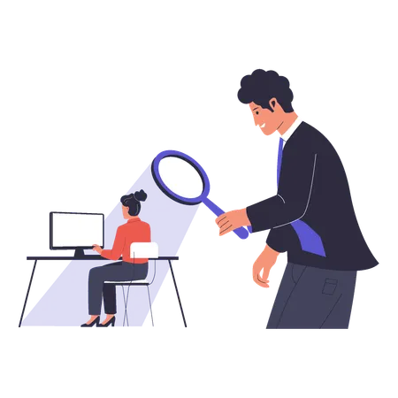 Geschäftsmann analysiert die Leistung eines Mitarbeiters  Illustration