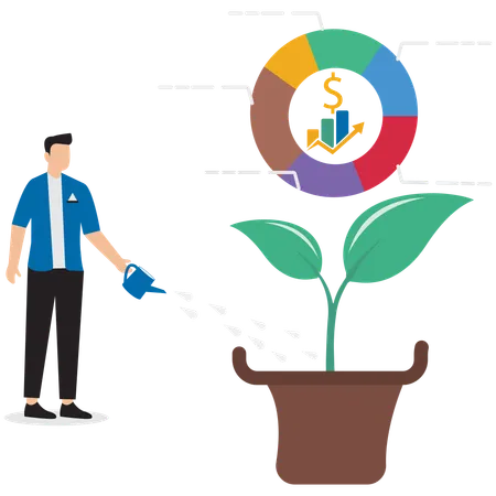 Geschäftsmann analysiert finanzielles Wachstum  Illustration