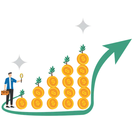 Geschäftsmann analysiert Finanzinvestitionen  Illustration