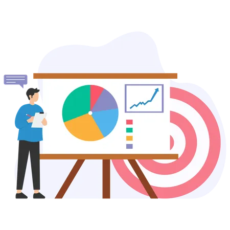 Geschäftsmann analysiert Unternehmensverkäufe  Illustration