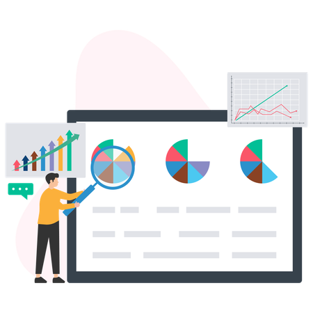 Geschäftsmann analysiert Geschäftsbericht  Illustration