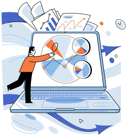 Geschäftsmann der geschäftsdaten analysiert  Illustration