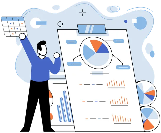 Geschäftsmann der geschäftsdaten analysiert  Illustration