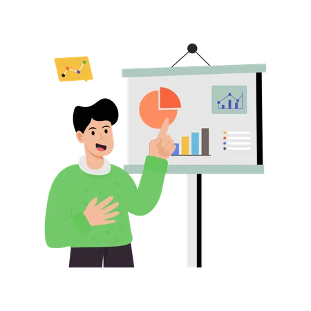 Geschäftsmann analysiert Geschäftsdiagramm  Illustration