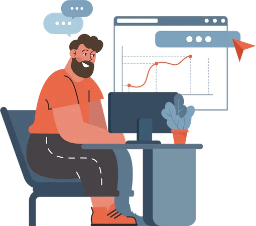 Geschäftsmann analysiert Geschäftsdiagramm  Illustration