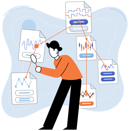 Geschäftsmann analysiert Geschäftsdiagramm  Illustration