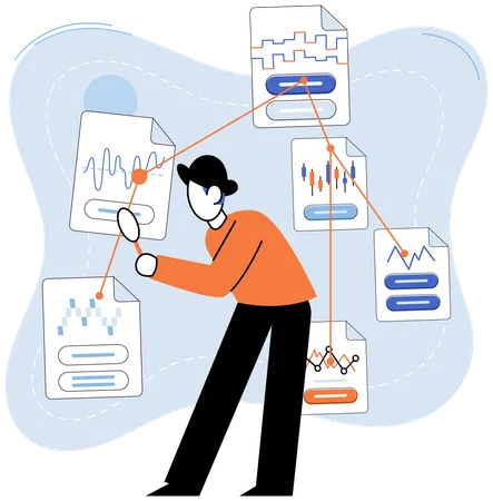 Geschäftsmann analysiert Geschäftsdiagramm  Illustration