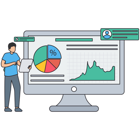 Geschäftsmann analysiert Geschäftsdiagramm  Illustration