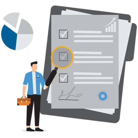 Geschäftsmann analysiert Geschäftsdokument  Illustration