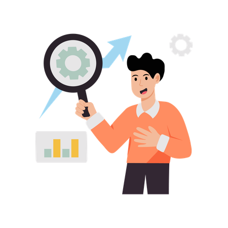 Geschäftsmann analysiert Gewinndiagramm  Illustration