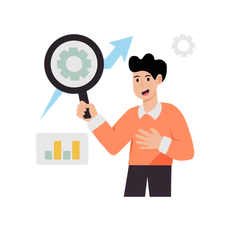 Geschäftsmann analysiert Gewinndiagramm  Illustration