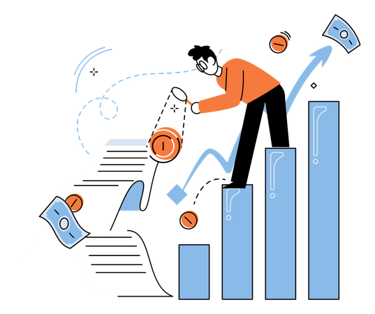 Geschäftsmann analysiert Gewinndiagramm  Illustration