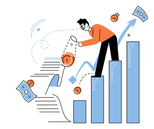 Geschäftsmann analysiert Gewinndiagramm  Illustration