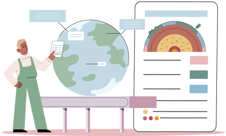 Geschäftsmann analysiert globale Daten  Illustration