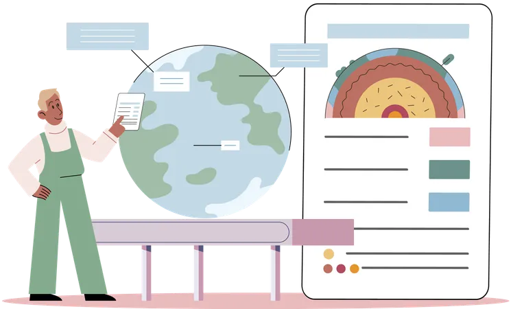 Geschäftsmann analysiert globale Daten  Illustration