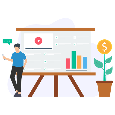 Geschäftsmann analysiert Investitionsdiagramm  Illustration