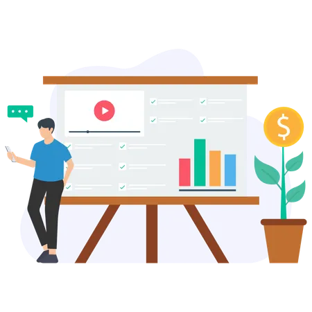 Geschäftsmann analysiert Investitionsdiagramm  Illustration