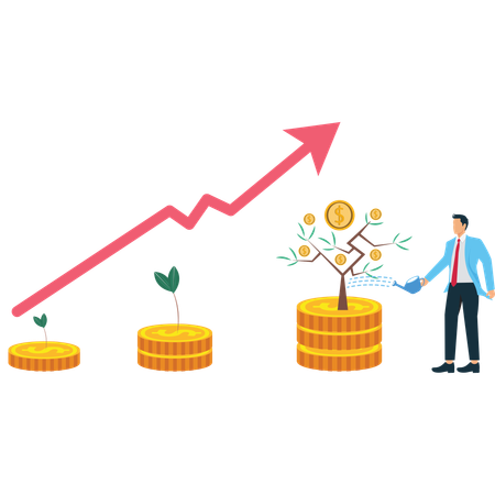 Geschäftsmann analysiert Investitionswachstum und finanziellen Erfolg  Illustration