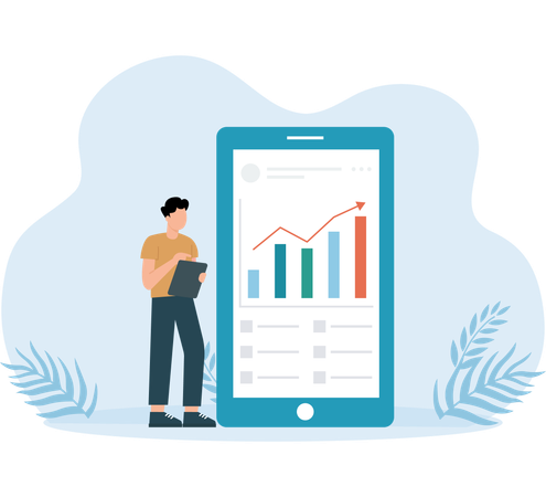 Geschäftsmann analysiert Marketing-Umsatzdiagramm  Illustration