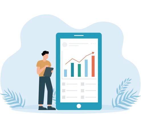 Geschäftsmann analysiert Marketing-Umsatzdiagramm  Illustration