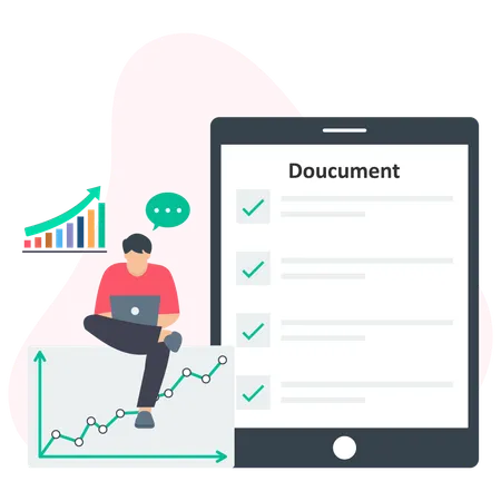 Geschäftsmann analysiert Online-Dokument  Illustration