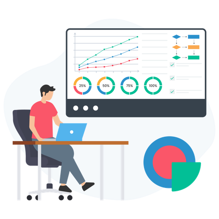 Geschäftsmann analysiert Dashboard für Unternehmensverkäufe  Illustration