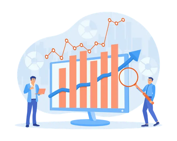 Geschäftsmann analysiert Unternehmenswachstum und -analyse  Illustration