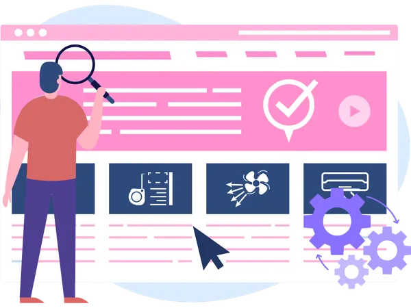 Geschäftsmann analysiert Webseiteninhalte  Illustration