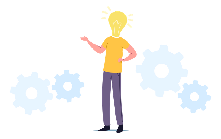 Geschäftsmann, arbeiten, auf, projekt, suchen, kreativ, idee, schrei, eureka  Illustration