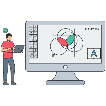 Geschäftsmann, der als Grafikdesigner arbeitet  Illustration