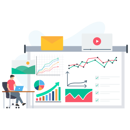 Geschäftsmann arbeitet am Business-Dashboard  Illustration