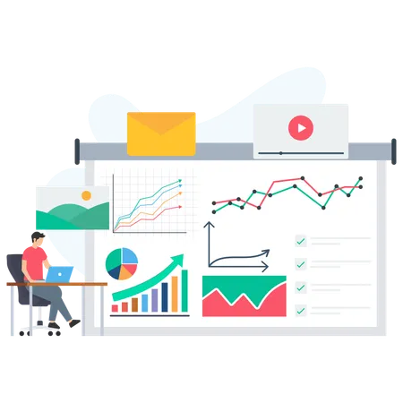 Geschäftsmann arbeitet am Business-Dashboard  Illustration