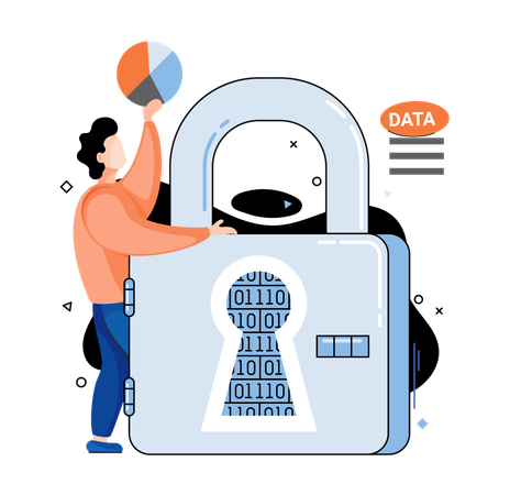 Geschäftsmann arbeitet am Datenschutz  Illustration