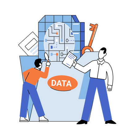 Geschäftsmann arbeitet am Datenschutz  Illustration