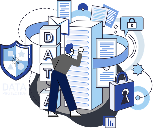 Geschäftsmann arbeitet am Datenschutz  Illustration