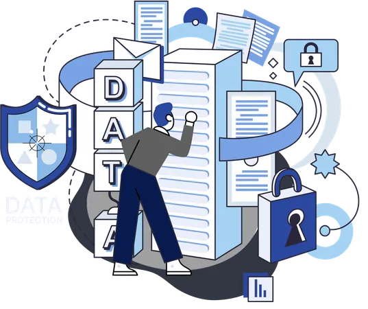 Geschäftsmann arbeitet am Datenschutz  Illustration