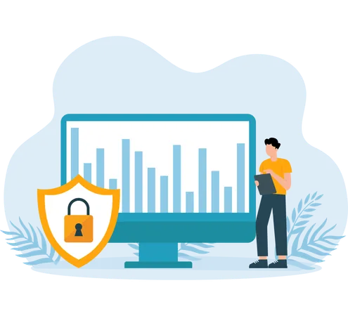 Geschäftsmann arbeitet am Datenschutz  Illustration