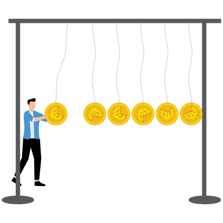 Geschäftsmann arbeitet am Euro-Management  Illustration