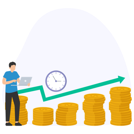 Geschäftsmann arbeitet an Gewinndiagramm  Illustration