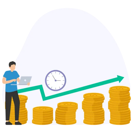 Geschäftsmann arbeitet an Gewinndiagramm  Illustration