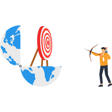 Geschäftsmann arbeitet am globalen Zielbogenschießen  Illustration