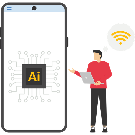 Geschäftsmann arbeitet an KI-Netzwerk  Illustration