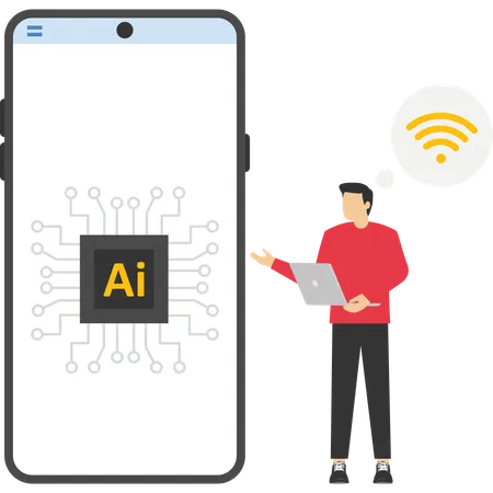 Geschäftsmann arbeitet an KI-Netzwerk  Illustration