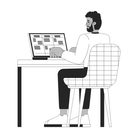 Geschäftsmann, der am Laptop arbeitet  Illustration